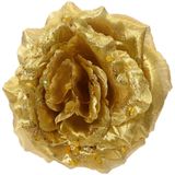 Decoris kerstclip roos met glitters D 14 cm goud