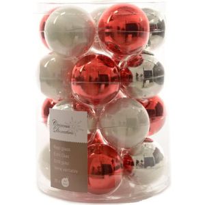 Glas Kerstballen Mix (6cm) Box 20 Stuks Rood-Witte Mix