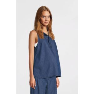 Blouse - Effen - Denim - Normale Pasvorm - Mouwloos