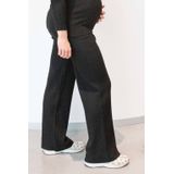 LOVE2WAIT - Wide Leg High Waist - Zwangerschapsbroek - Zwart - Rib Gebreid