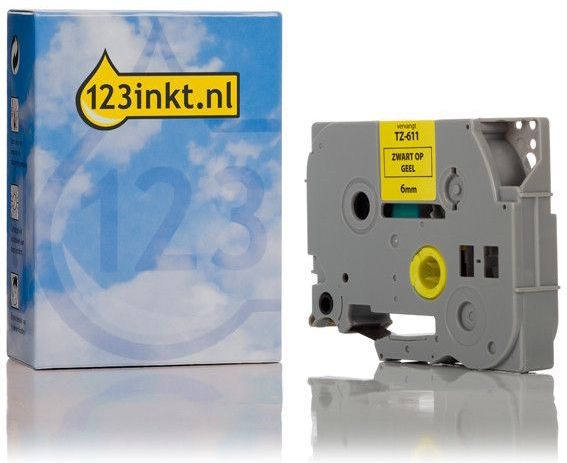 Brother - TZe-611 Tape - Zwart op Geel - 6 mm Breed - 8 m Lang