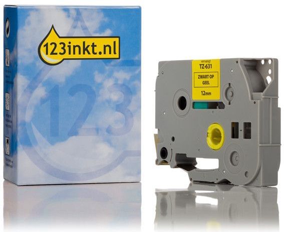 123inkt - TZe-631 Tape - Zwart op Geel - 12 mm - 8 Meter