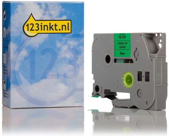 123inkt - Brother TZe-721 Tape - Zwart op Groen - 9 mm x 8 m