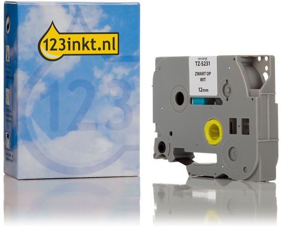 Brother - TZe-S231 - Tape - Zwart op Wit - 12 mm - 8 Meter