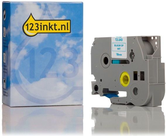 Brother - TZe-243 - Tape - Blauw op Wit - 18 mm x 8 m