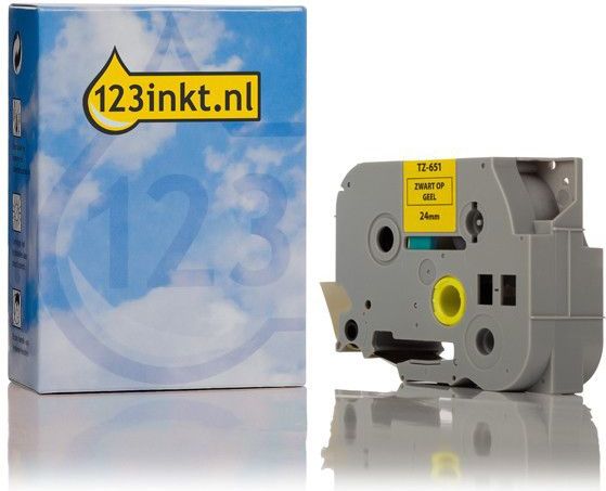 123inkt - Brother TZe-651 Tape - Zwart op Geel - 24 mm x 8 meter