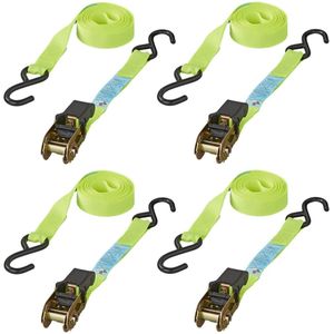 Pro Plus Spanband met Ratel - Inclusief 2 Haken - Groen - 25 Mm X 5 Meter - 4 Stuks
