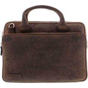 Plevier Retro Bell Koffer Leer 38 cm Laptop compartiment dunkelbraun