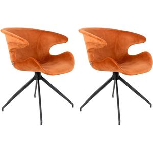 Zuiver Mia Eetkamerstoelen met armleuning Oranje - Set van 2