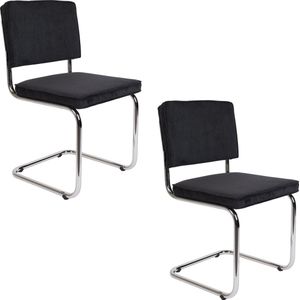 Zuiver Ridge Rib Eetkamerstoelen Zwart - Set van 2