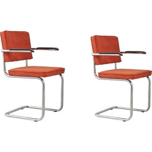 Zuiver Ridge Rib Eetkamerstoelen met armleuning Oranje - Set van 2