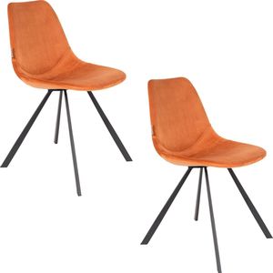 Dutchbone Franky Velvet Eetkamerstoel - Oranje - Set van 2