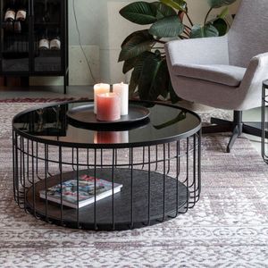 Feliz Lifestyle Lance Salontafel Rond Glas/ Metaal 80x80 cm Zwart