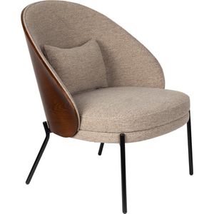 Dutchbone - Rodin - Loungestoel - Beige - Geweven Bekleding - Walnootkleurig Hout