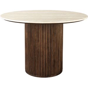 Dutchbone Arda Eettafel Rond 115 cm Travertin| Hout - Beige