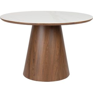 Feliz Lifestyle Almira Eettafel - Rond - 115 cm - Hout Wit/Bruin Donker