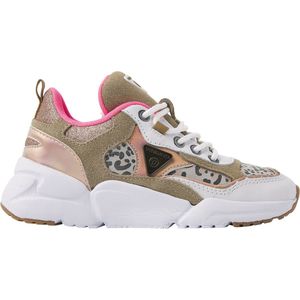 Vingino Beau Chunky Leren Sneakers met Panterprint Beige/Roze