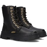 Vingino - Jennifer - Veterboots - Zwart - Leatherlook - Goudkleurige Accenten