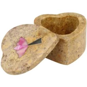 Speksteen doosje hart groen met bloem 55 mm