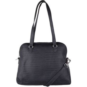 Cowboysbag Grote Schoudertas / Crossbodytas Dames - Leer - Krokodillenprint - Winwick - Zwart Croco