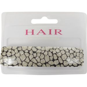 Haarspeld 9.0cm Slangenprint met Glitter - Zilver/Zwart