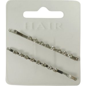 Haarsoires Haarspeld schuifspeldjes - 8 strass steentjes 5cm - zilver - Set van 2 - Haarklem - Haarclip - Haaraccessoires voor Dames & Kinderen - Hair Clip - Decoratieve Haaraccessoire