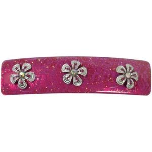 Haarsoires Haarspeld Patentspeld Recht 9cm – Kant Glitter met Bloem en Strass – Roze - Haarspelden voor Dames - Haarklem - Haarclip - Haaraccessoires - Hair Clip - Decoratieve Haaraccessoire