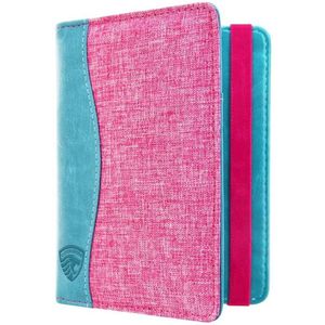 Jeans Style RFID Paspoort Hoesje Anti Skim / Paspoorthouder Roze-Turquoise