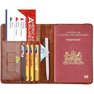 Luxe Style RFID Paspoort Hoesje Anti Skim / Paspoorthouder Cognac Bruin