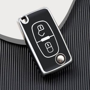 Autosleutel hoesje - TPU Sleutelhoesje - Sleutelcover - Autosleutelhoes - Geschikt voor Peugeot - zwart - D2 - Peugeot 108, Peugeot 207, Peugeot 208, Peugeot 307, Peugeot 308, Peugeot 407, Peugeot 508, Peugeot 1007, Peugeot 2008, Peugeot 3008, Peuge