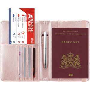 Grote Luxe Paspoort Hoesje - Dubbel Paspoorthouder met Anti Skim Bescherming - Roze