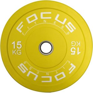 Olympische halterschijf 50 mm - Focus Fitness Bumper plate - 15 kg - Geel