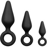 Zwarte buttplugs met trekring - setje