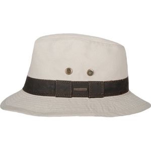 Hatland - UV Fedora hoed voor heren - Okaton - Gebroken wit - maat XL (61CM)