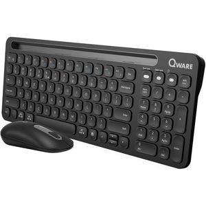 Qware Office - Design - Toetsenbord - Draadloos - Multiconnect - Bluetooth - 2.4 GHz - Dongel - Druppeltoets - Telefoon/Tablet Gleuf - Florence - Stille klik - Zwart - Qwerty