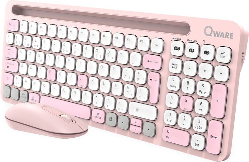 Qware Draadloos Toetsenbord En Muis Florence Azerty Roze (pcb-398pk)