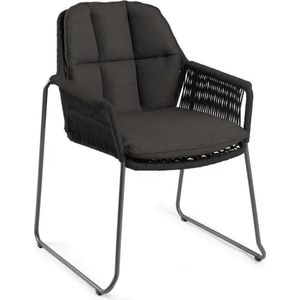 Tierra Outdoor - Rivera tuinstoel - stapelbaar -donkergrijs frame -zwart rope - inclusief vochtwerend kussen