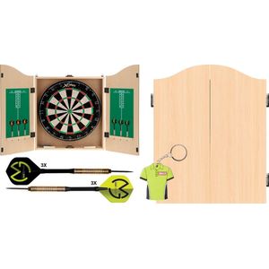 XQMax Michael van Gerwen Dartkabinet - Lichthout - Inclusief Dartbord + 6 Dartpijlen