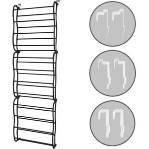 O'DADDY® hangend schoenenrek deur - Geschikt voor opdek en stompe deuren, beide kanten – 20 x 51 x 182 cm - Zwart