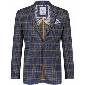 A Fish Named Fred colbert blauw met ruiten linnen slim fit