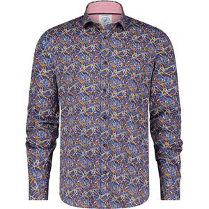A Fish Named Fred - Overhemd - Blauw - Katoen/elastaan - Slim Fit
