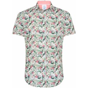 A Fish Named Fred - Overhemd - Groen - Katoen/Linnen - Korte Mouwen