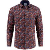A Fish Named Fred - 32.019 - Overhemd - Burgundy - Blauwe Bladerprint