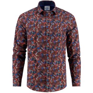 A Fish Named Fred - 32.019 - Overhemd - Burgundy - Blauwe Bladerprint