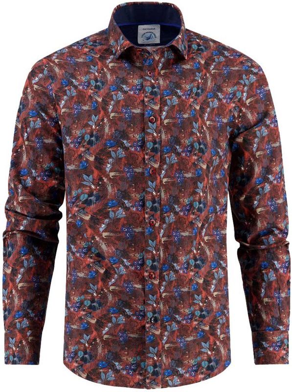 A Fish Named Fred - 32.019 - Overhemd - Burgundy - Blauwe Bladerprint