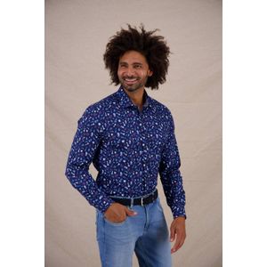 A fish named Fred - Overhemd - Donkerblauw - Regular Fit - Lange Mouwen