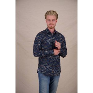 A fish named Fred - Overhemd - Donkerblauw - Regular Fit - Lange Mouwen