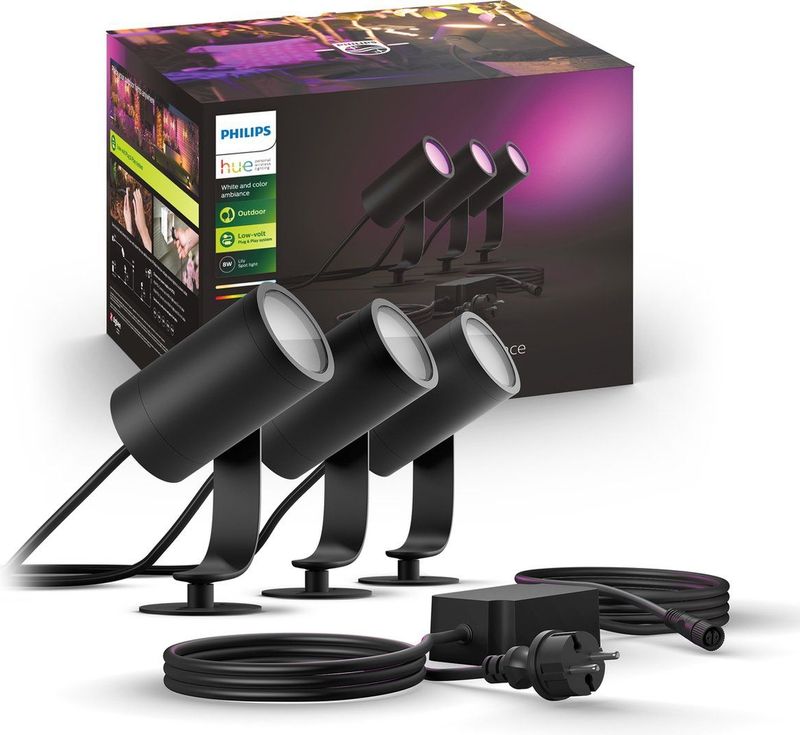 Philips Hue Lily tuinspot wit en gekleurd licht 3 spots zwart LowVolt basis