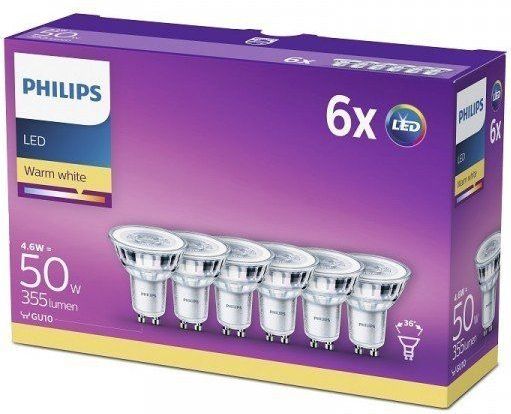 Philips LED-Spot 6-pack - Warmwit Licht - GU10 - 50 W - Energiezuinige LED-verlichting