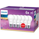 Philip LED-lamp 6-pack - Warmwit licht - E27 - 100 W - Mat - Energiezuinige LED-verlichting - Levensduur tot 15 jaar